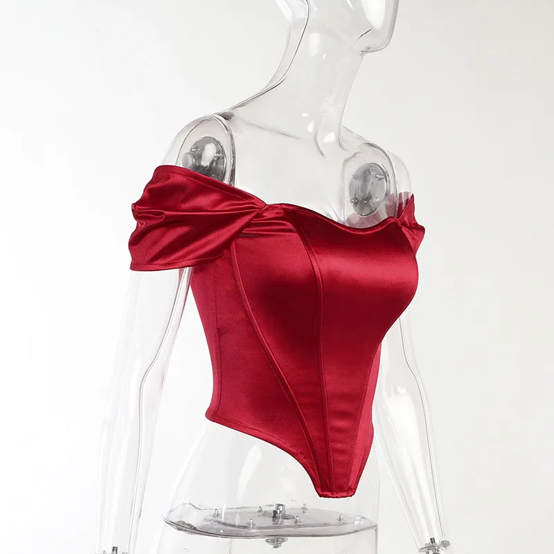 Elegant Satin Bow Tie Corset Top for Women Summer 2022 Fashion Sleeveless Backless Cropped Tops Club Party Clothes