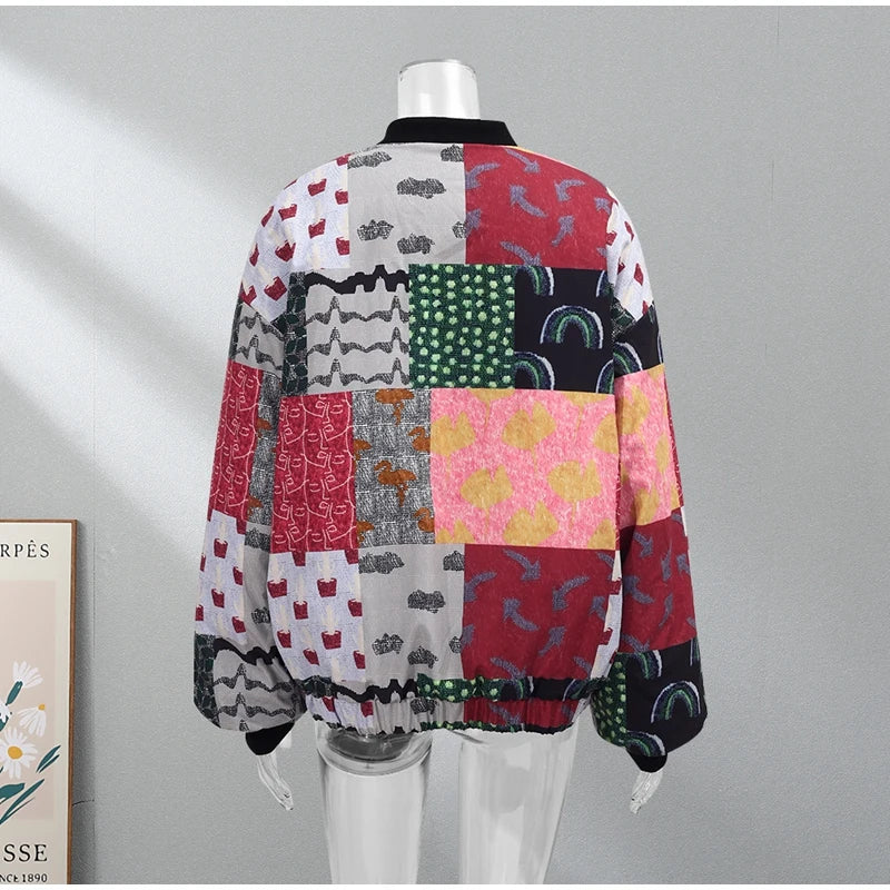 HH Floral Print Jacket For Women Autumn Quilted Reversible Cotton Coat Cardigan Long Sleeve Jackets Elegant Woman Streetwear