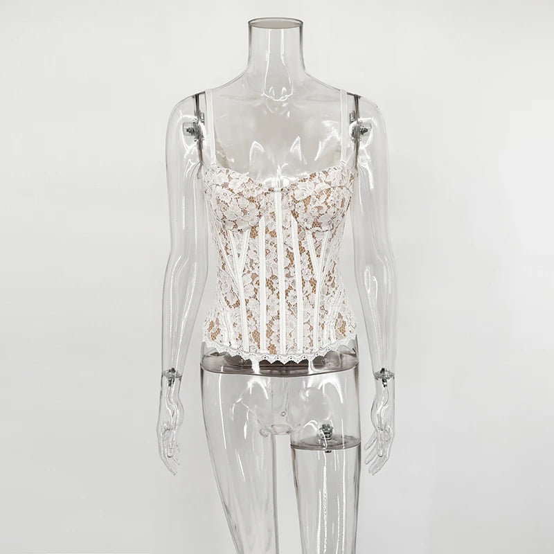 Lace Fishbone Waist Corset Tops Women's 2026 New Slim Sleeveless Vest Tee Lace Up Summer Sexy Sleeveless Tanks Top Female New