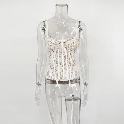 Lace Fishbone Waist Corset Tops Women's 2026 New Slim Sleeveless Vest Tee Lace Up Summer Sexy Sleeveless Tanks Top Female New