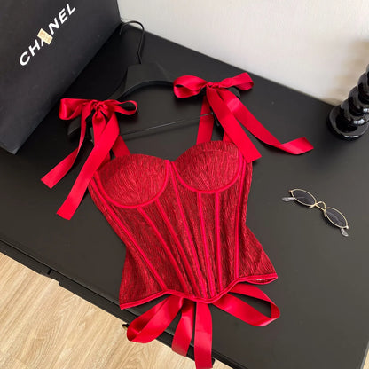 SINGREINY Luxury Party Corset Top Ladies French Style Lace Up Texture Senior Sexy Camisole Summer Retro Sensual Bodycon Tank Top