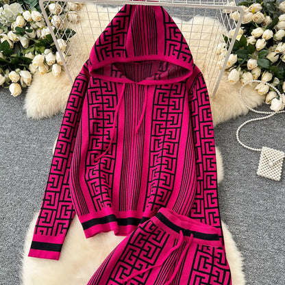 Autumn Pant Set Women Two Piece Sets Hooded Matching Sets Tops Wide Leg Long Pants High Waist Y2k Streetwear Work Print 2025