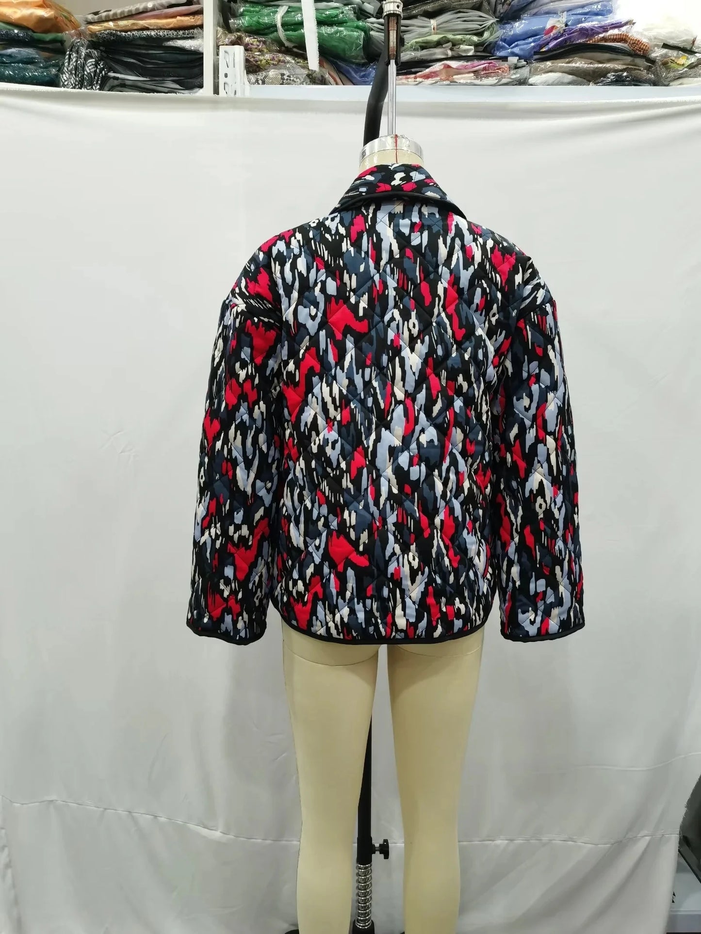 HH Floral Print Jacket For Women Autumn Quilted Reversible Cotton Coat Cardigan Long Sleeve Jackets Elegant Woman Streetwear