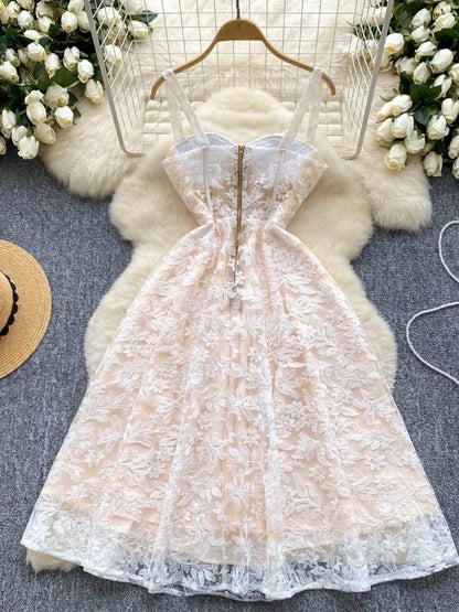 Women Sexy Hollow Out Party Club Embroidery Dress Ladies Formal Occasion Summer Fish Bone Splicing Strap Evening Vestidos Autumn