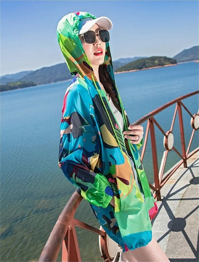 Female 2024 Summer New Camouflage Thin Sun Protection Clothing Women Short Anti-Ultraviolet Korean Sun Protection Clothing A1137