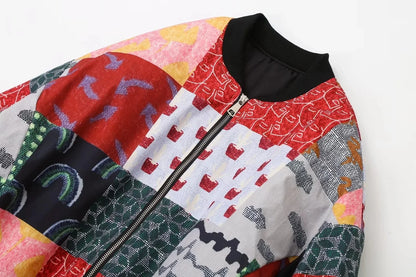 HH Floral Print Jacket For Women Autumn Quilted Reversible Cotton Coat Cardigan Long Sleeve Jackets Elegant Woman Streetwear