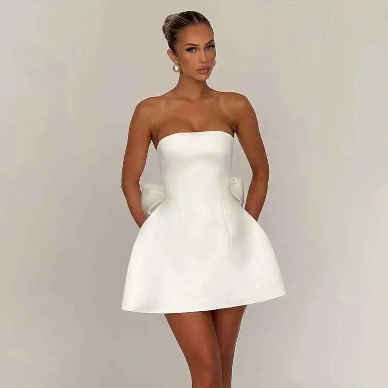 Townlike Bow Backless Nightclub Sexy Party Dress Women Mini 2025 Spring Summer Dress Strapless Slim Bodycon Dresses