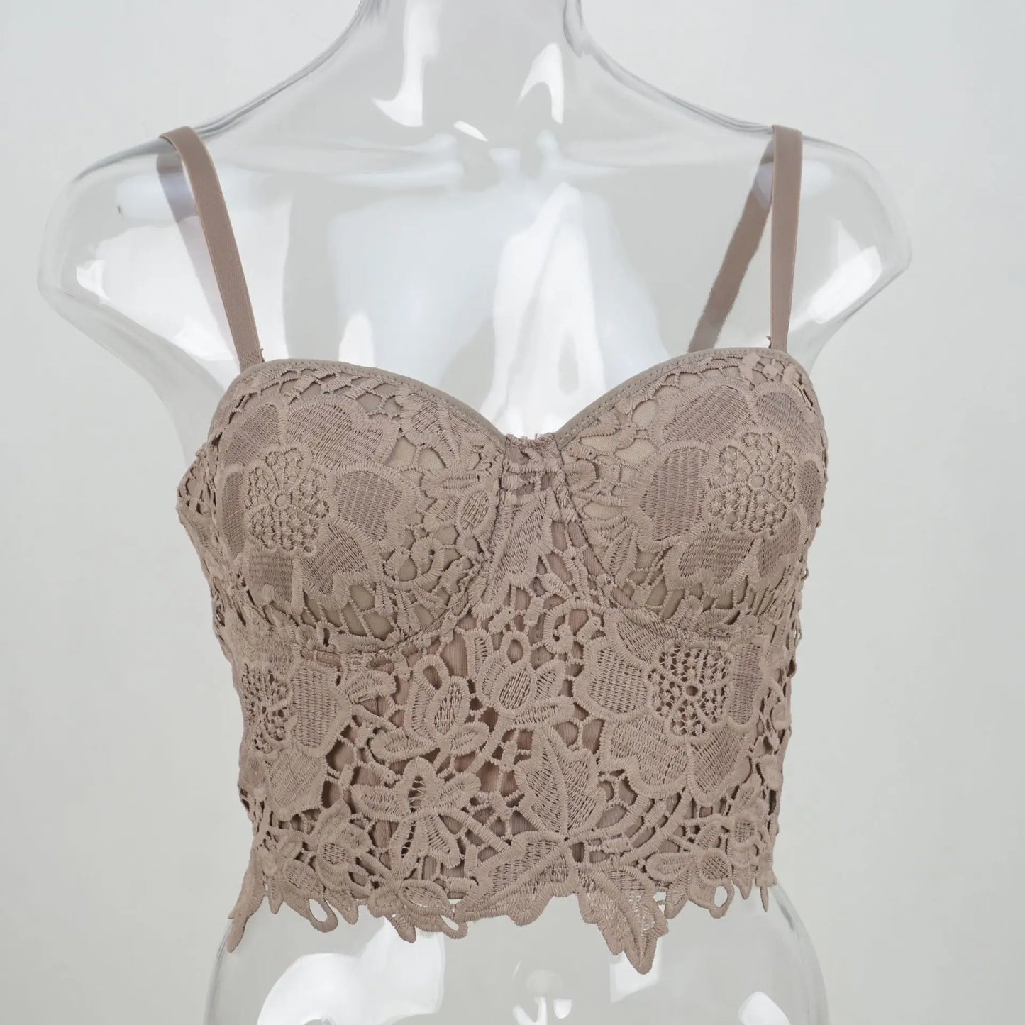 Women Crocheted 3D Lace Corset Stylish Floral Embroidery Bustier Push Up Bra Lady Tank Top Elegant Cropped Top Club Party Bralet