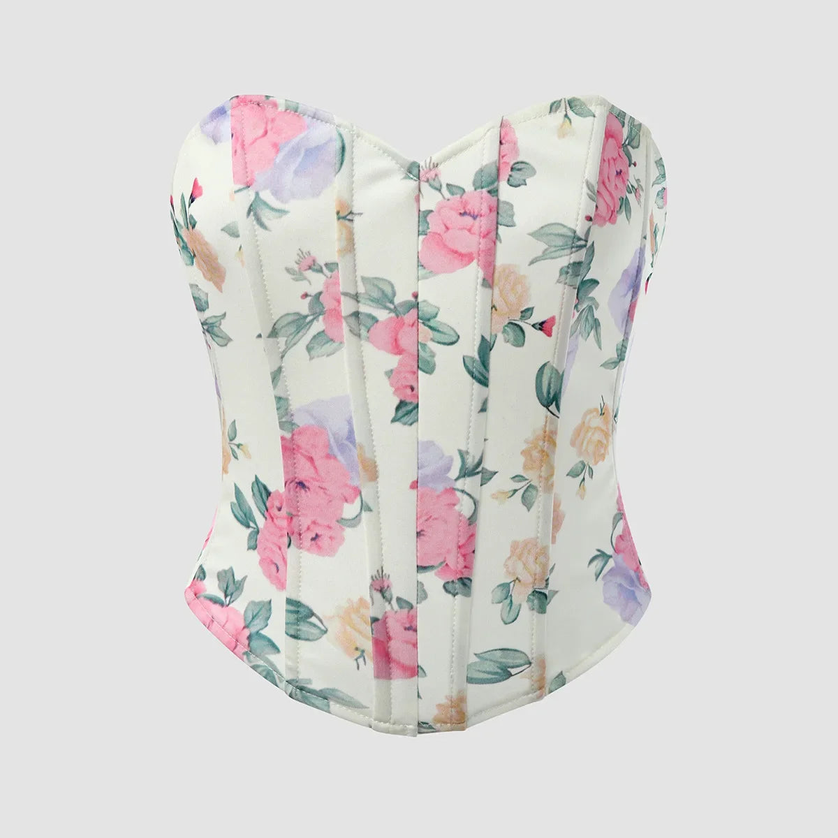 Women Floral Top Sexy Spicy Girl Tank Top Low cut Open Back Flower Wrapped Chest Diamond Fish Bone Strap Waist Vest Tank Top Y2K