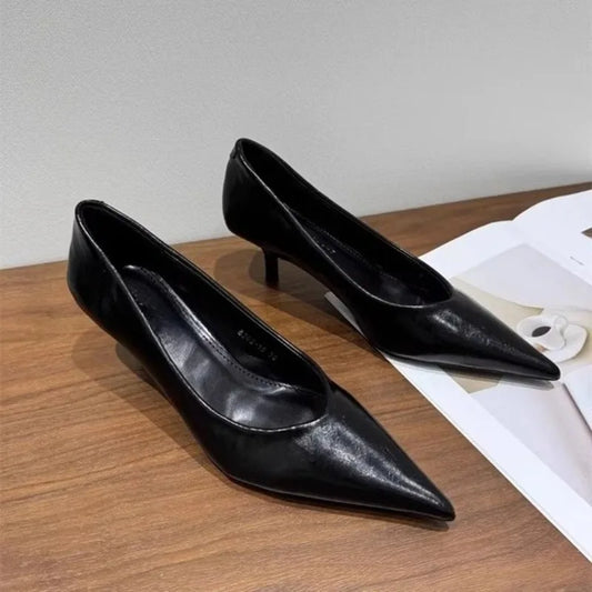 Small Foot Leather High Heels Women's Stiletto Spring and Autumn New Style Not Tired Tiptoe Work Professional Single Shoes