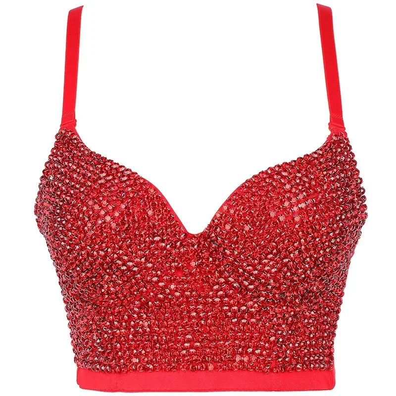 Women Tank Tops Sexy Sequined Diamond Bra Woman Clothes Push Up Bustier Club y2k Crop Top Party Ladies Corset Blusas Ropa Mujer