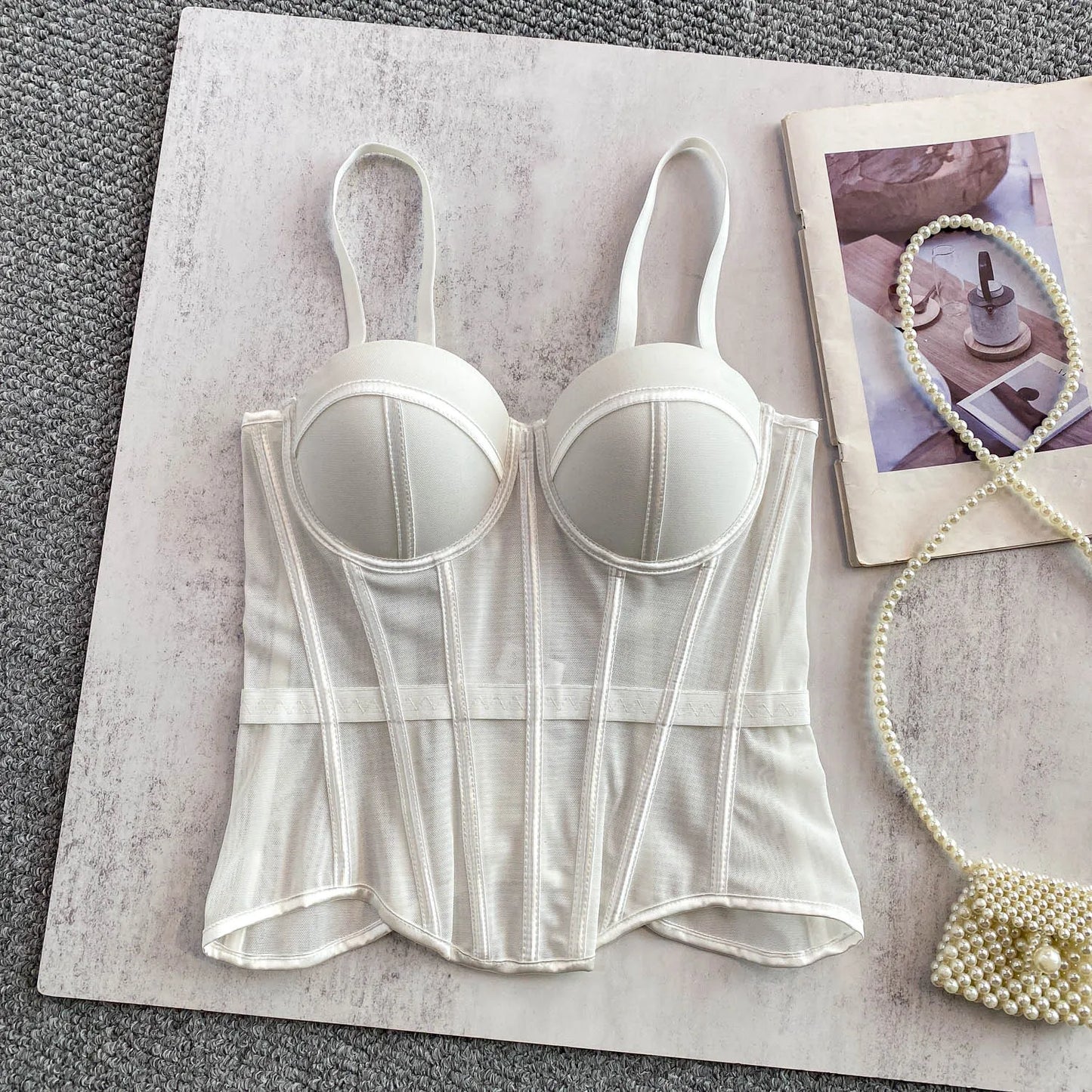 Transparent Mesh Sexy Waisted Lady Corset Elegant Shaping Women Bustier Girls Slim Evening Wear Crops Top Lady Short Body Shaper