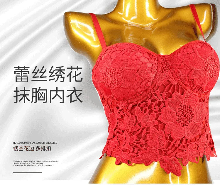 Women Crocheted 3D Lace Corset Stylish Floral Embroidery Bustier Push Up Bra Lady Tank Top Elegant Cropped Top Club Party Bralet
