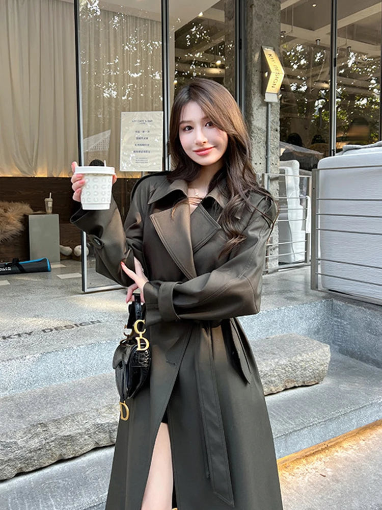 Lautaro Spring Autumn Long Trench Coat for Women with Belt Raglan Sleeve Elegant High Quality Chic Luxury Designer Clothing 2026