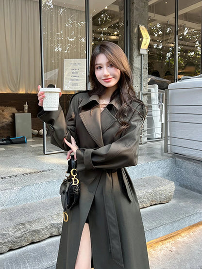Lautaro Spring Autumn Long Trench Coat for Women with Belt Raglan Sleeve Elegant High Quality Chic Luxury Designer Clothing 2026