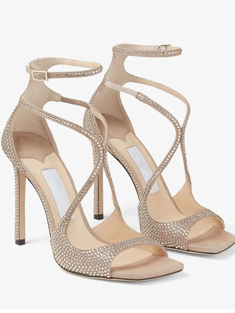 2026Ladies' Summer New Fashionable High-heeled Open Toed Sandals Square Toe Party Sexy 34-43Large Women's Shoes