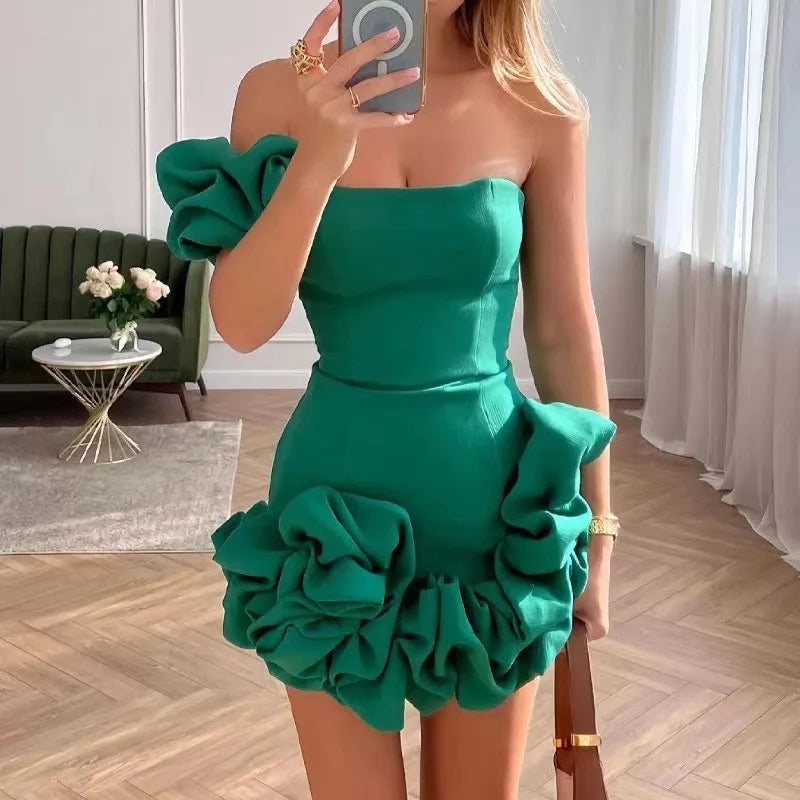 2025 Dress Women Female Clothing Fashion Elegant Evening Party New Women's Dress Waist Dress One Shoulder Tube Top Hip Skirt