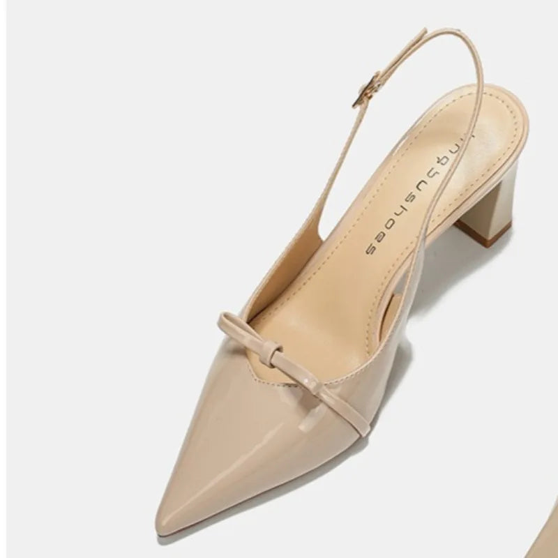 Pointed Toe Women's New Sandals 2025Summer Bow Luxury Brand Sexy Buckle High Heels Slingback Shallow Mouth Girls Mary Jane Shoes