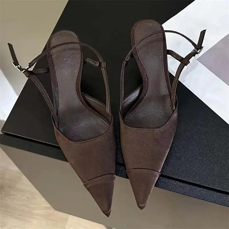 Eilyken Spring Buckle Strap Women Pumps Sandals Fashion Shallow Thin Heels Pointed Toe Slingback Mules Tacones Mujer