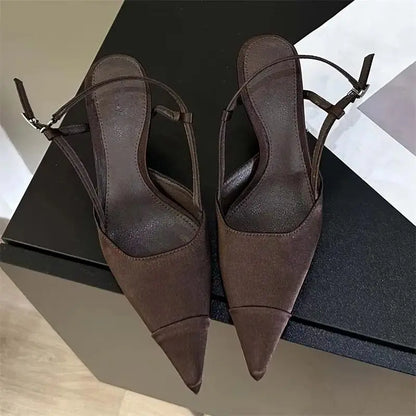 Eilyken Spring Buckle Strap Women Pumps Sandals Fashion Shallow Thin Heels Pointed Toe Slingback Mules Tacones Mujer