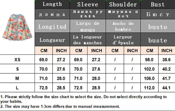 HH Floral Print Jacket For Women Autumn Quilted Reversible Cotton Coat Cardigan Long Sleeve Jackets Elegant Woman Streetwear
