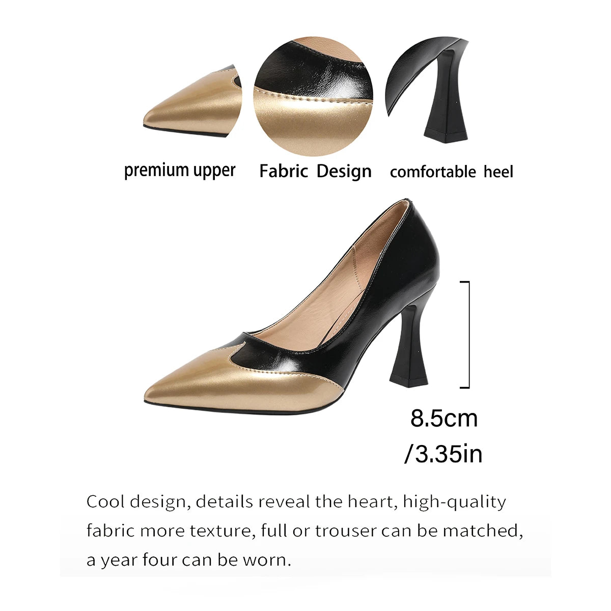Genuine Leather French-Style Pointed-Toe Low-Cut Sexy Flats, New Color-Block Fashion Versatile Elegant High Heels