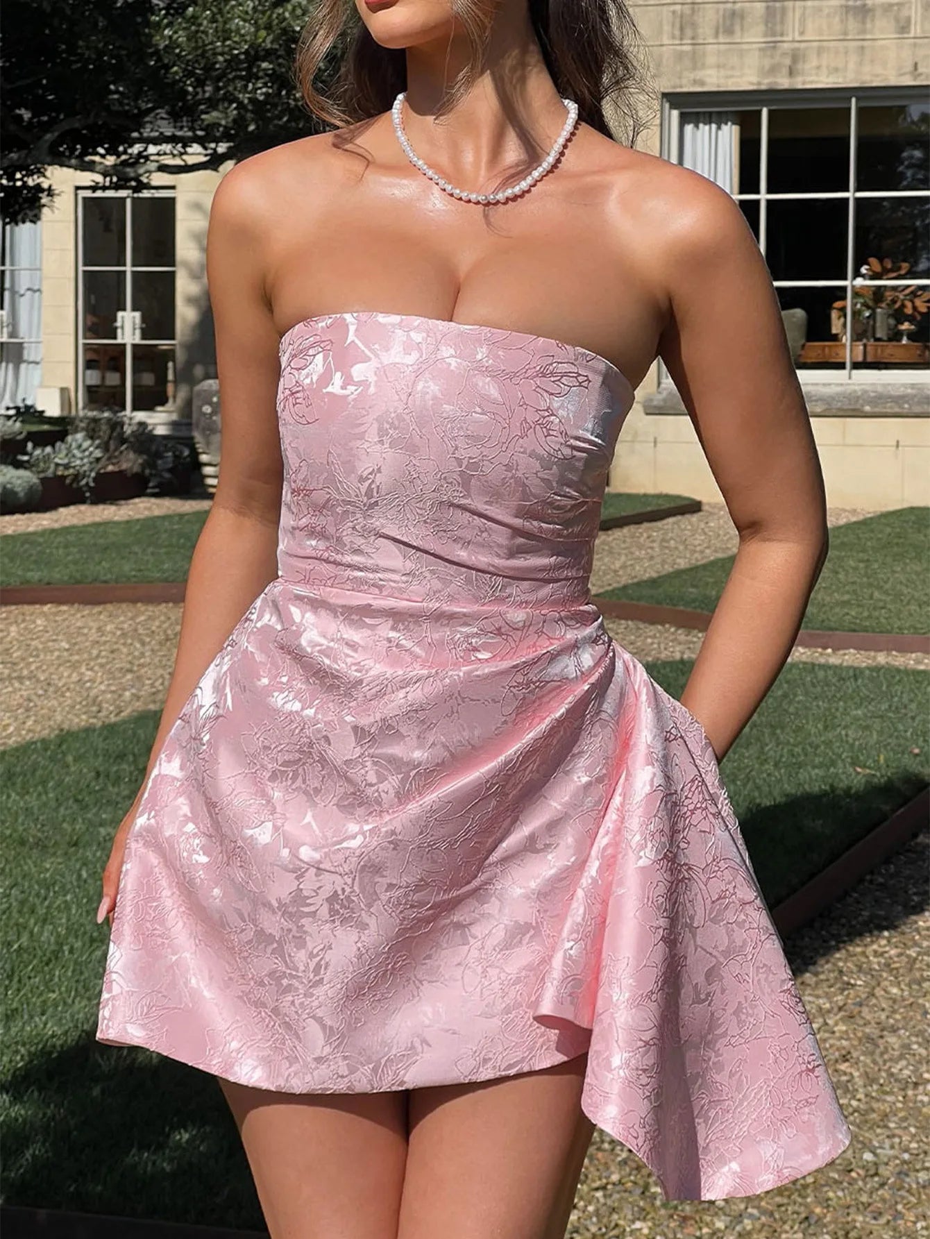 Womens 2026 Summer Strapless Mini Dress Sexy Evening Party Dress Light Blue Jacquard Sleeveless Slim Fit Formal Event Gown Dress