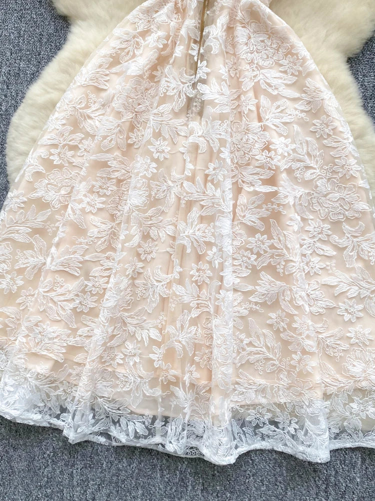 Women Sexy Hollow Out Party Club Embroidery Dress Ladies Formal Occasion Summer Fish Bone Splicing Strap Evening Vestidos Autumn