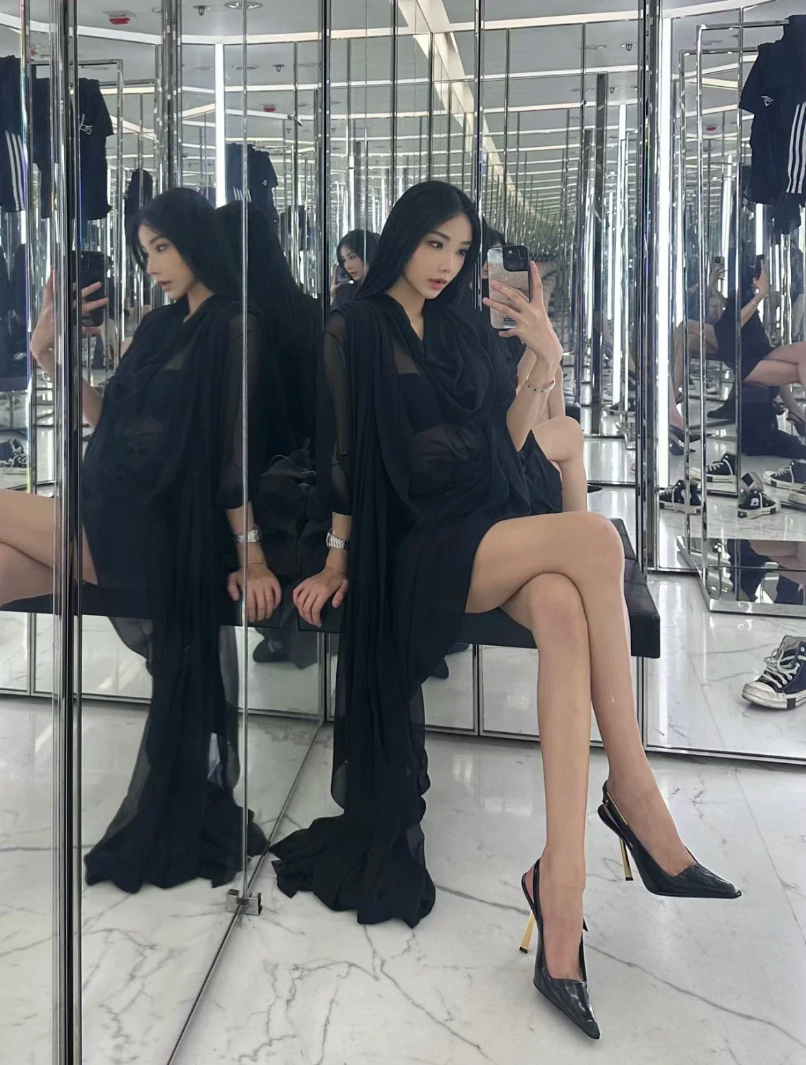 Black Pointed Toe High Heels Thin Heel Metal Cap Sandals Women's Shoes Elegant Painted Leather Sexy Fine Heel New 2025