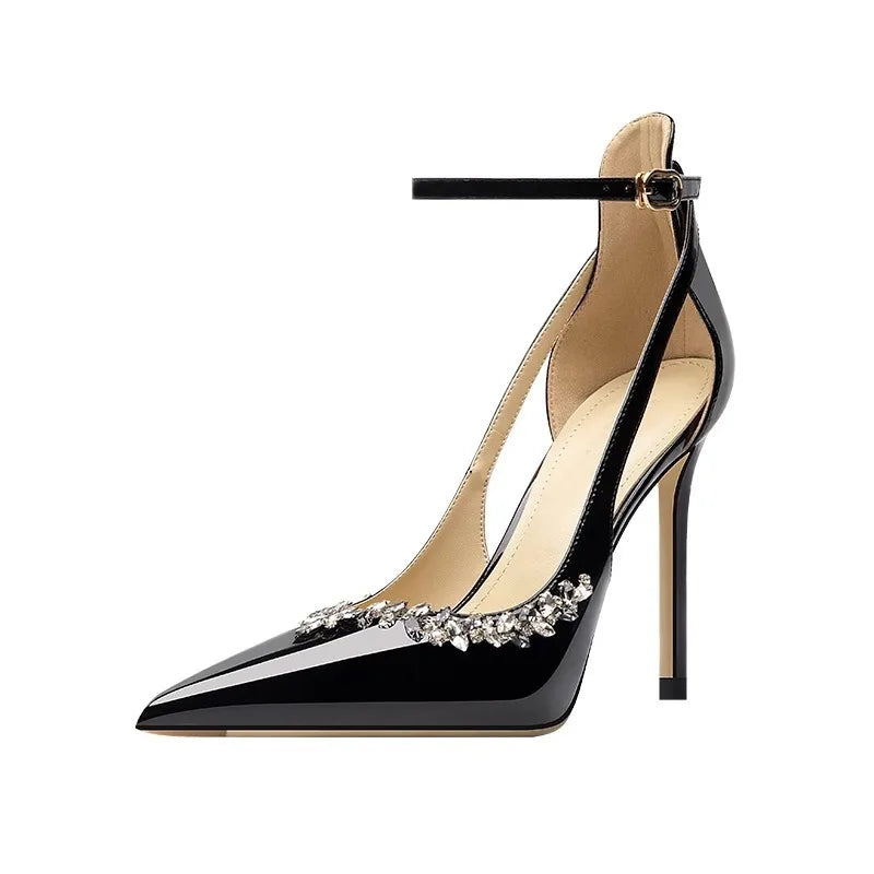 Pointed High Heels for Women Stilettos 2025 Spring New Sexy Rhinestone Temperament Baotou Sandals Single Buckle Shoes