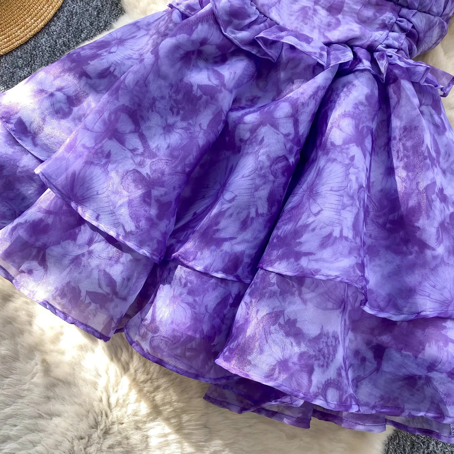 SINGREINY Holiday Print Flowy Birthday Dress Women Strap Butterfly Vacation Cake Sundress Organza Luxury Party Short Dress