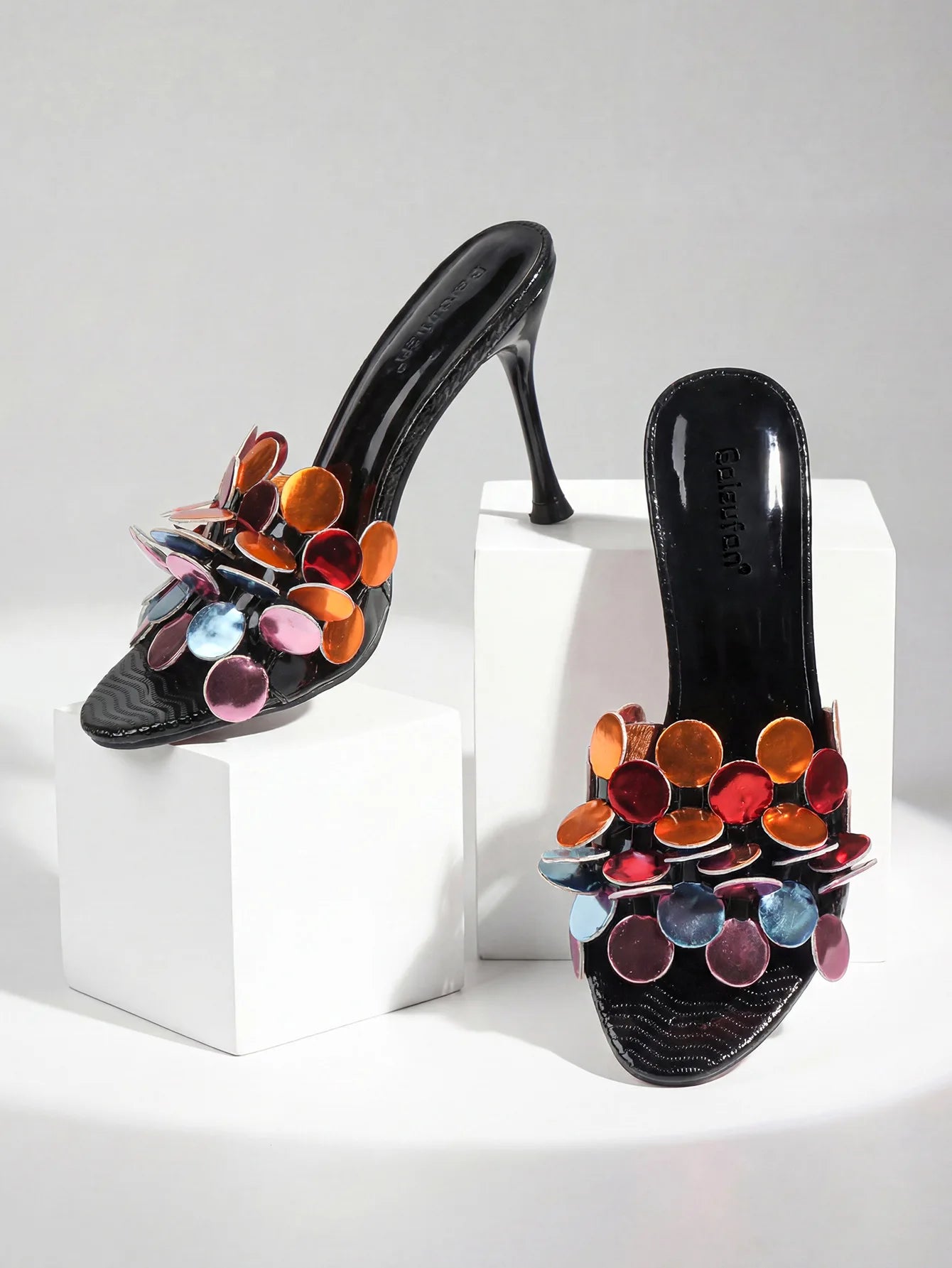 Floral High Heel Open Toe Sandals Women's Versatile Casual Slip-On Shoes Fashionable European Style round Toe Rubber Outsole