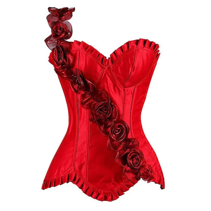 Women's Sexy Body Shaper Overbust Corsets and Bustiers Top Lace-up One Shoulder Strap Flower Boned Korset Burlesque Corsets
