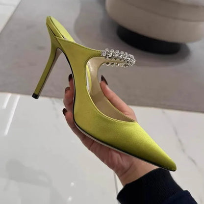 Women's Sandals 2026 New High Heels Fashion Water Diamond Chain Banquet Pointed Fine Heels Women's Muller Shoes