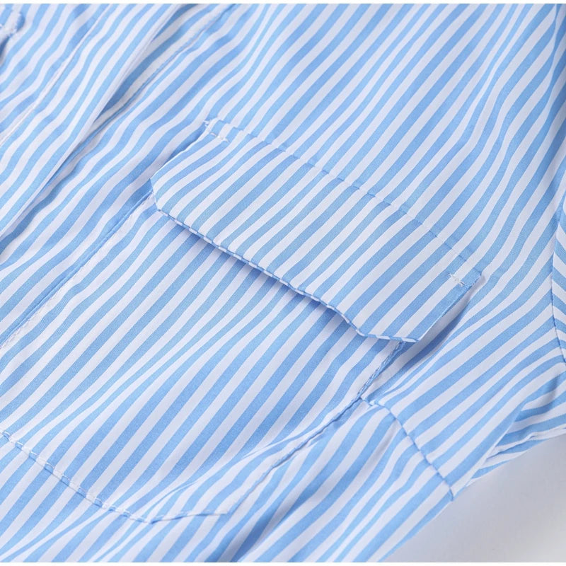 Casual Striped Women Summer Dress Lapel Single Breast Half Sleeve Slim Waist Long Dresses 2026 Autumn Lady Fashion Vacation Robe