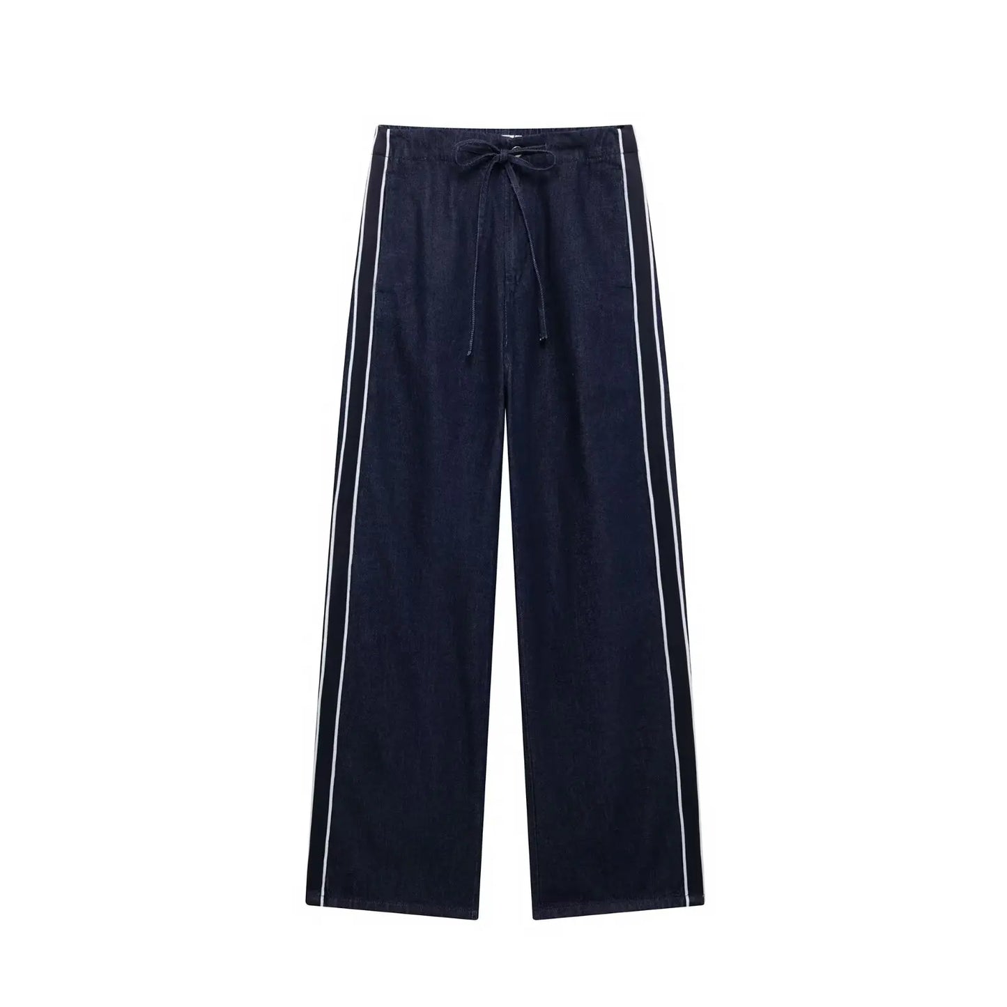 KONDALA Women High Street Denim Set Spring Fall Trendy Side Stripe Stand Collar Zipper Jacket Lace-up Pant 2026 Casual Pants Set