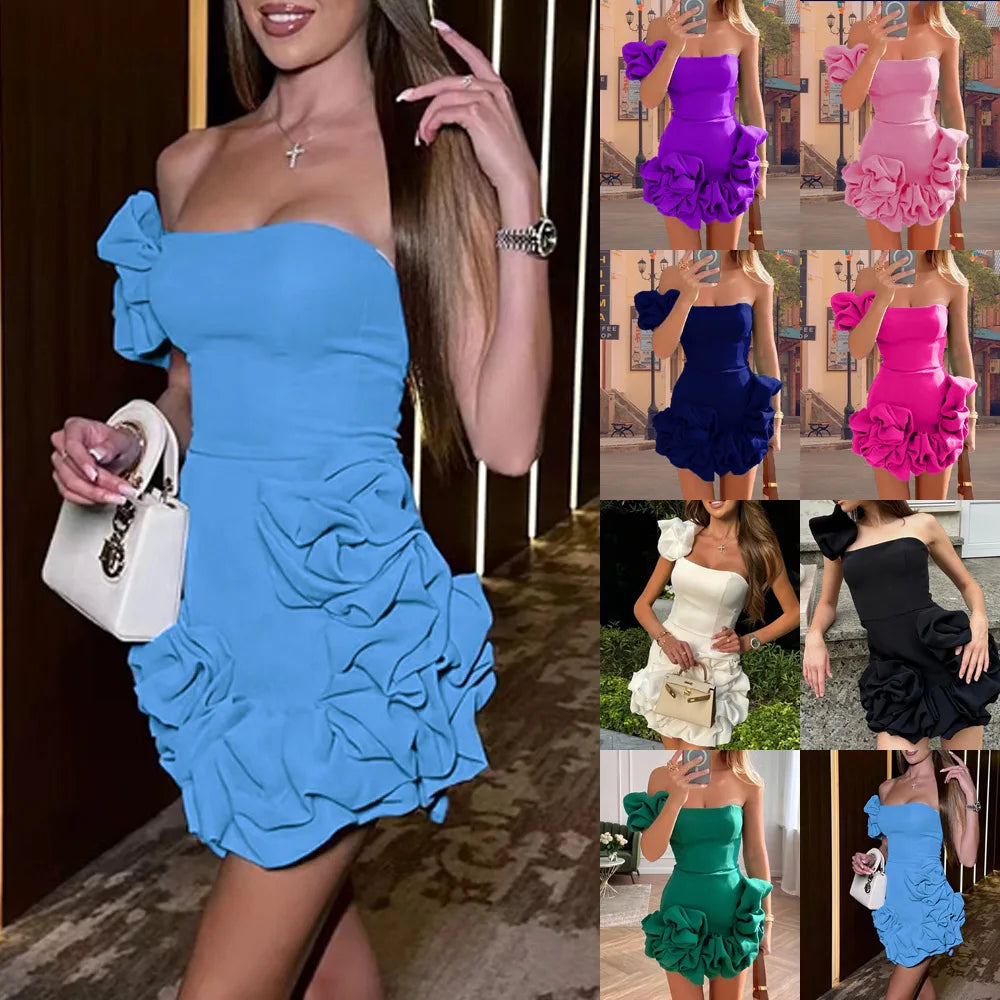 2025 Dress Women Female Clothing Fashion Elegant Evening Party New Women's Dress Waist Dress One Shoulder Tube Top Hip Skirt