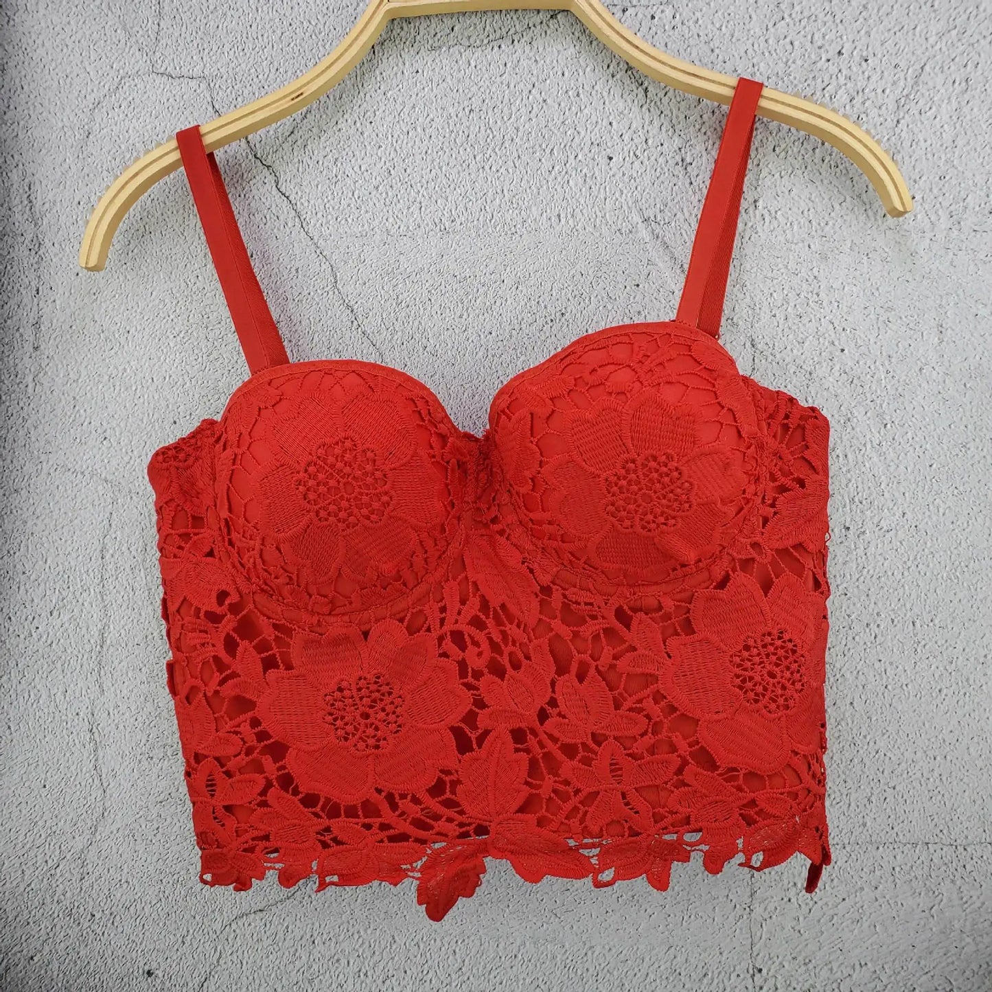 Women Crocheted 3D Lace Corset Stylish Floral Embroidery Bustier Push Up Bra Lady Tank Top Elegant Cropped Top Club Party Bralet
