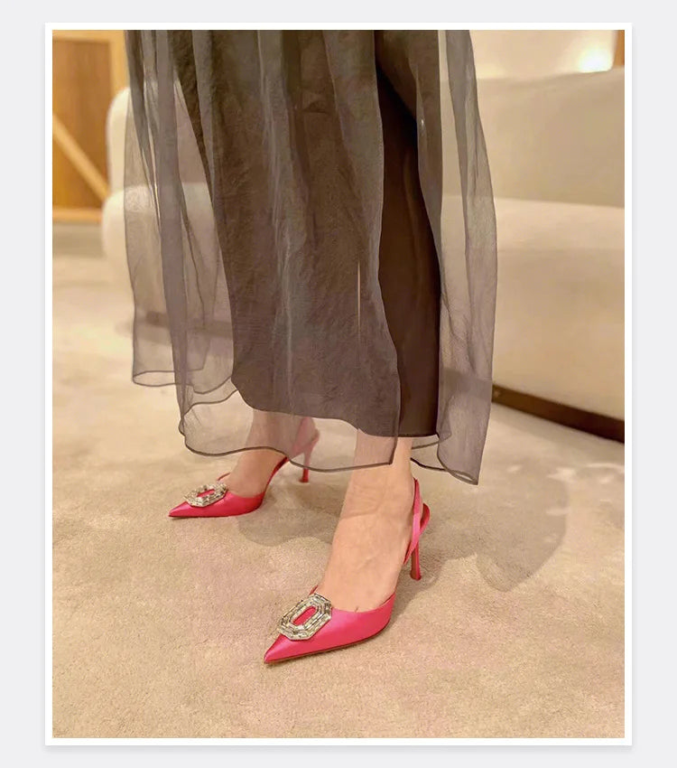 Water Diamond Buckle Toe Sandals 2026 New Pointed Thin Heel Hollow Banquet High Heels Platform Sandals Women Shoes