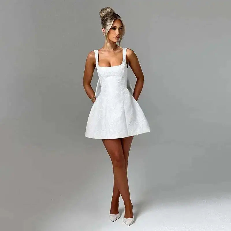 Avrilyaan Bow Spaghetti Strap Backless Sexy A-line Dress Women Strapless Party Dress Elegant Bodycon Mini Summer Dress Vestidos