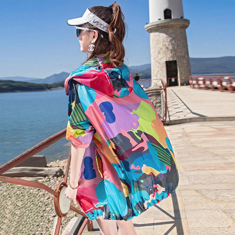 Female 2024 Summer New Camouflage Thin Sun Protection Clothing Women Short Anti-Ultraviolet Korean Sun Protection Clothing A1137