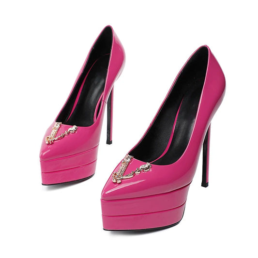 2023 15cm Stiletto High Heel Pointed Lacquer Leather Fashion Sexy High Heels Wedding Party Luxury Brand High Heels Women's Shoes