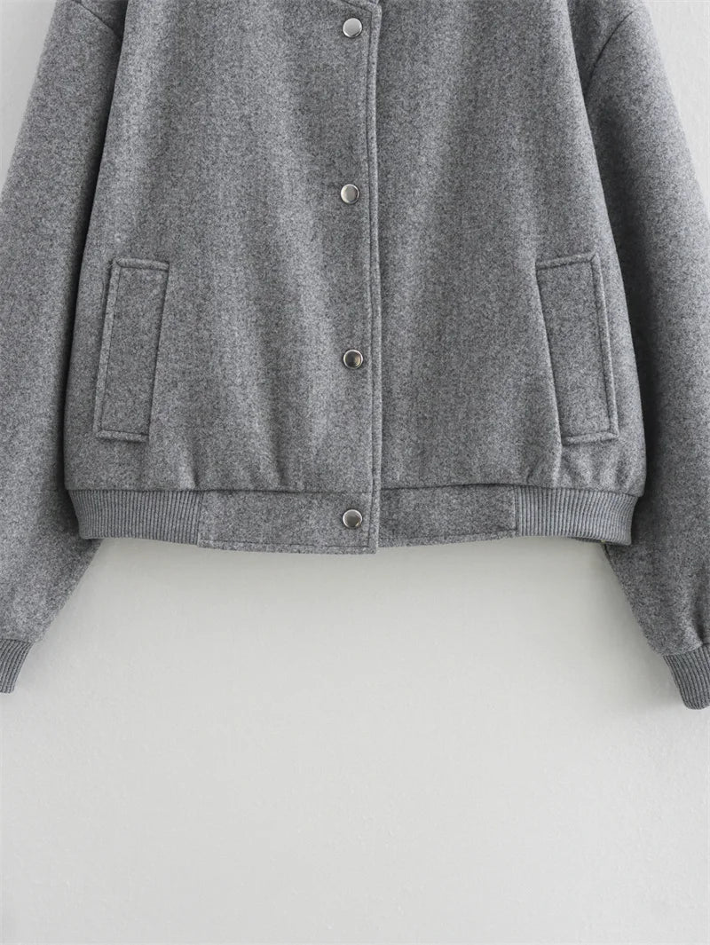 MUJER 2025 Women Jacket Cropped Bomber Jackets For Women Beige Black Tweed Jacket Woman Fashion Long Sleeve New In Short Coats