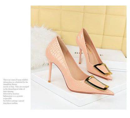 2025 BIGTREE Metal Decoration Buckle Fashion Pumps Women Elegant Snakeskin Print 10cm High Heels Party Ladies Shoes
