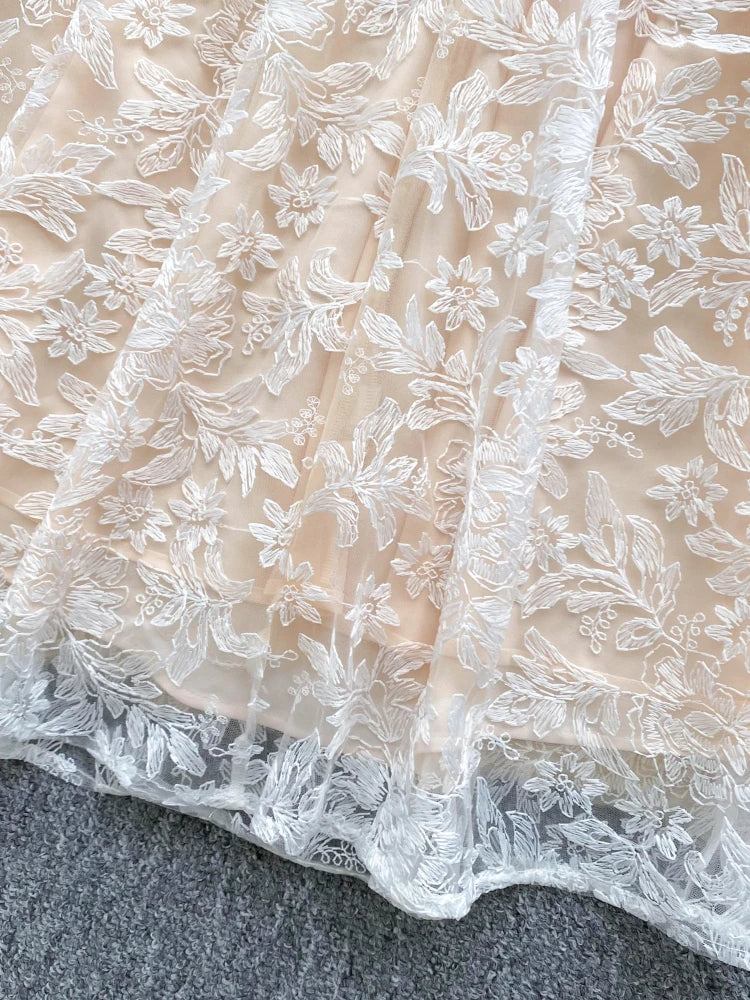 Women Sexy Hollow Out Party Club Embroidery Dress Ladies Formal Occasion Summer Fish Bone Splicing Strap Evening Vestidos Autumn