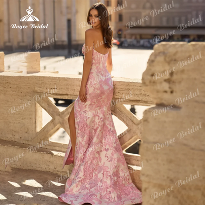 Luxurious Straples Mermaid Prom Dress Satin Beaded Skirt Slit Ruffles Embellished Bodice Customized  فساتين سهرات