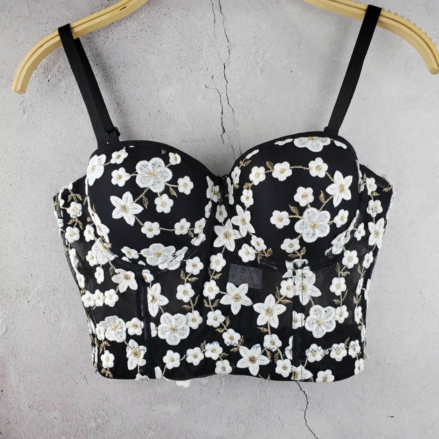 Women Crocheted 3D Lace Corset Stylish Floral Embroidery Bustier Push Up Bra Lady Tank Top Elegant Cropped Top Club Party Bralet