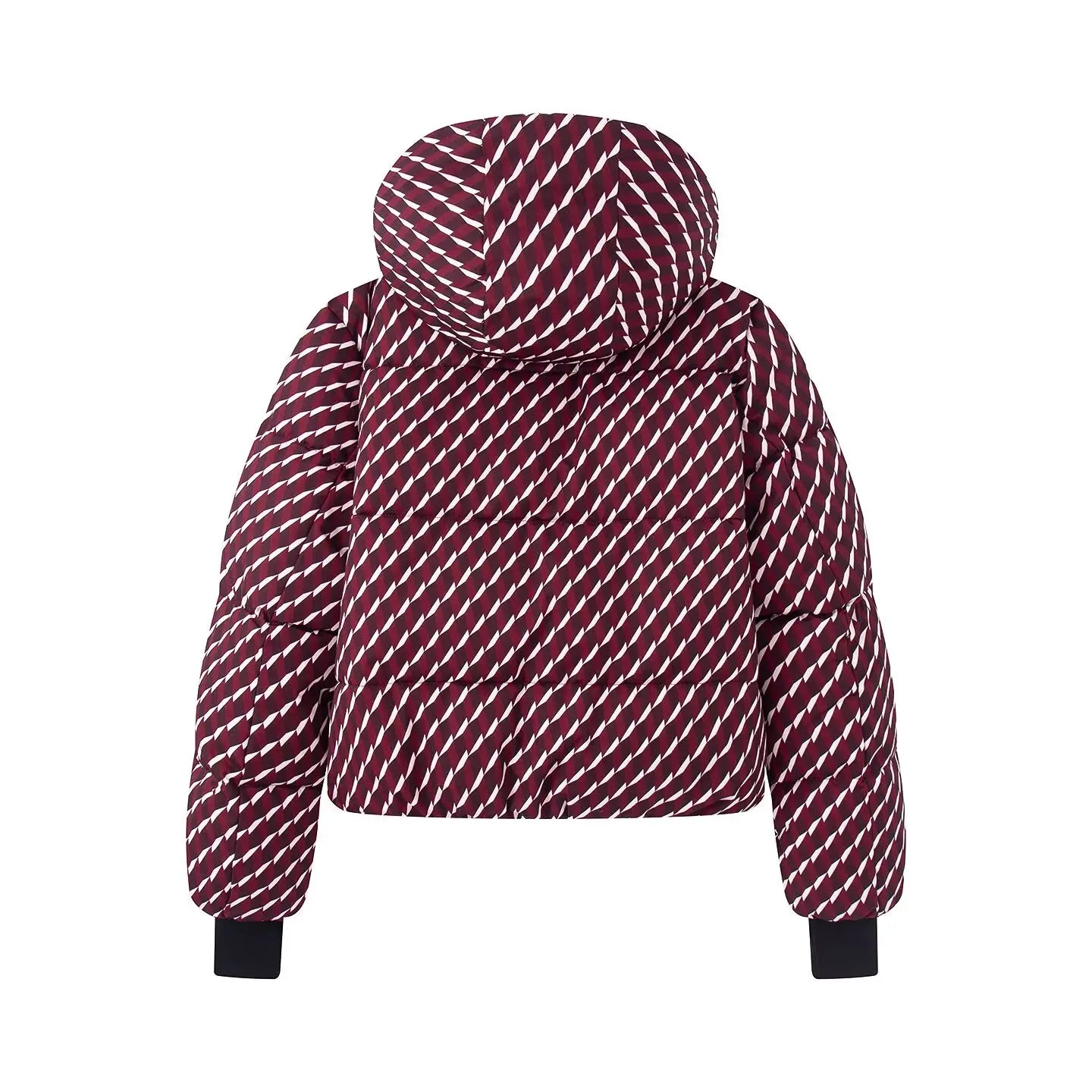 2026 New Winter Women's Elegant Hooded Zipper Burgundy Skiing Padded Sport Coats Lady Chic Thicken Warm Windproof Jackets Parkas