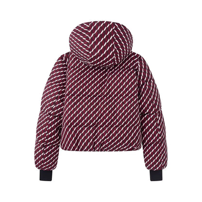 2026 New Winter Women's Elegant Hooded Zipper Burgundy Skiing Padded Sport Coats Lady Chic Thicken Warm Windproof Jackets Parkas