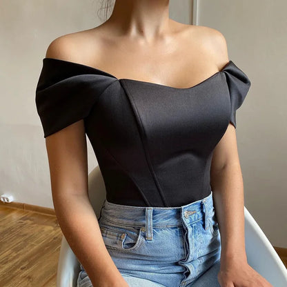 Sexy Corset Top Satin Bow Tie Bustier Summer Fashion T-Shirt Club Party Outfit Women's Short Top